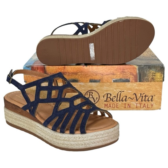 Bella Vita Zip-Italy Navy Leather Womens Wedge Sandals Size 7M - Picture 14 of 14